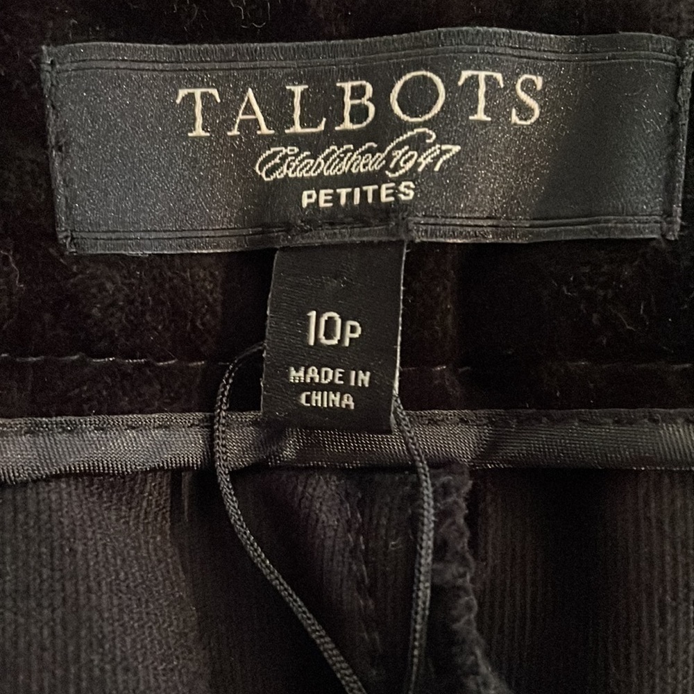 W's NWOT Talbots Petite Black Velvet Texture Flat Front Ankle Slit Pant Size 10P - Picture 3 of 7